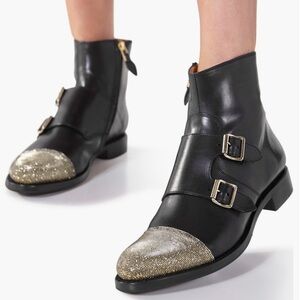 Chic Black Ankle Boots with Gold Buckles